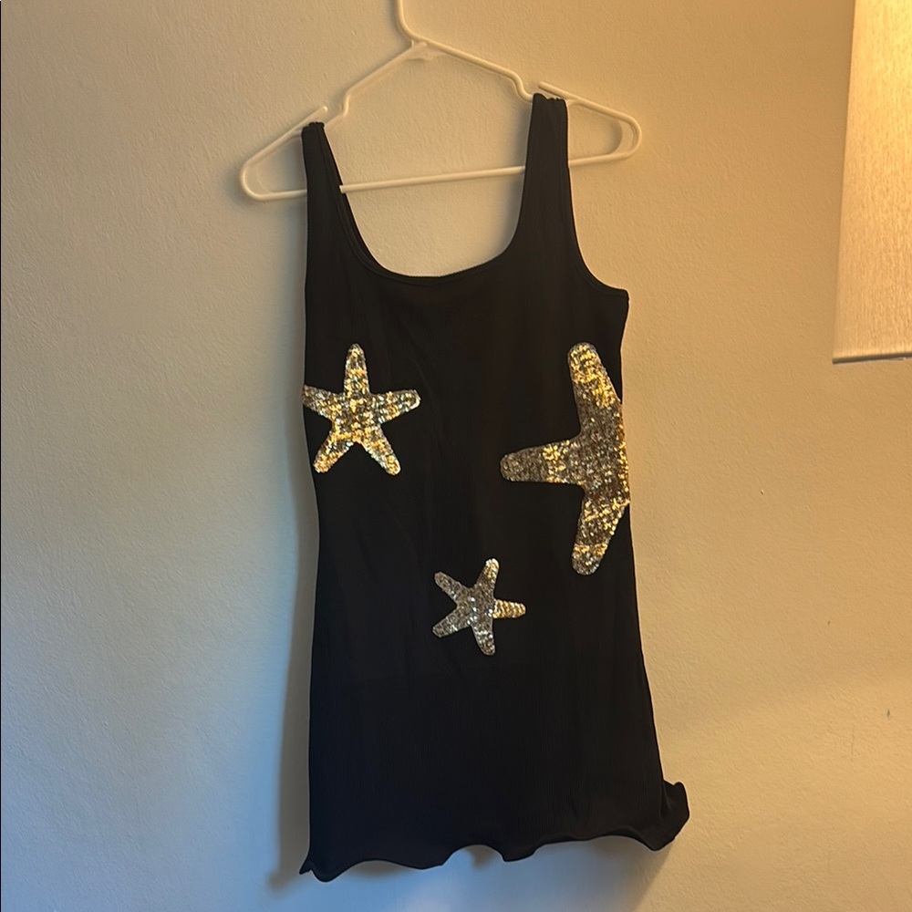 Black Dress with Gold Starfish Accents